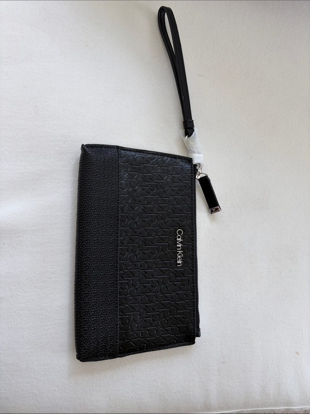 Calvin Klein Black Embossed Logo Wristlet